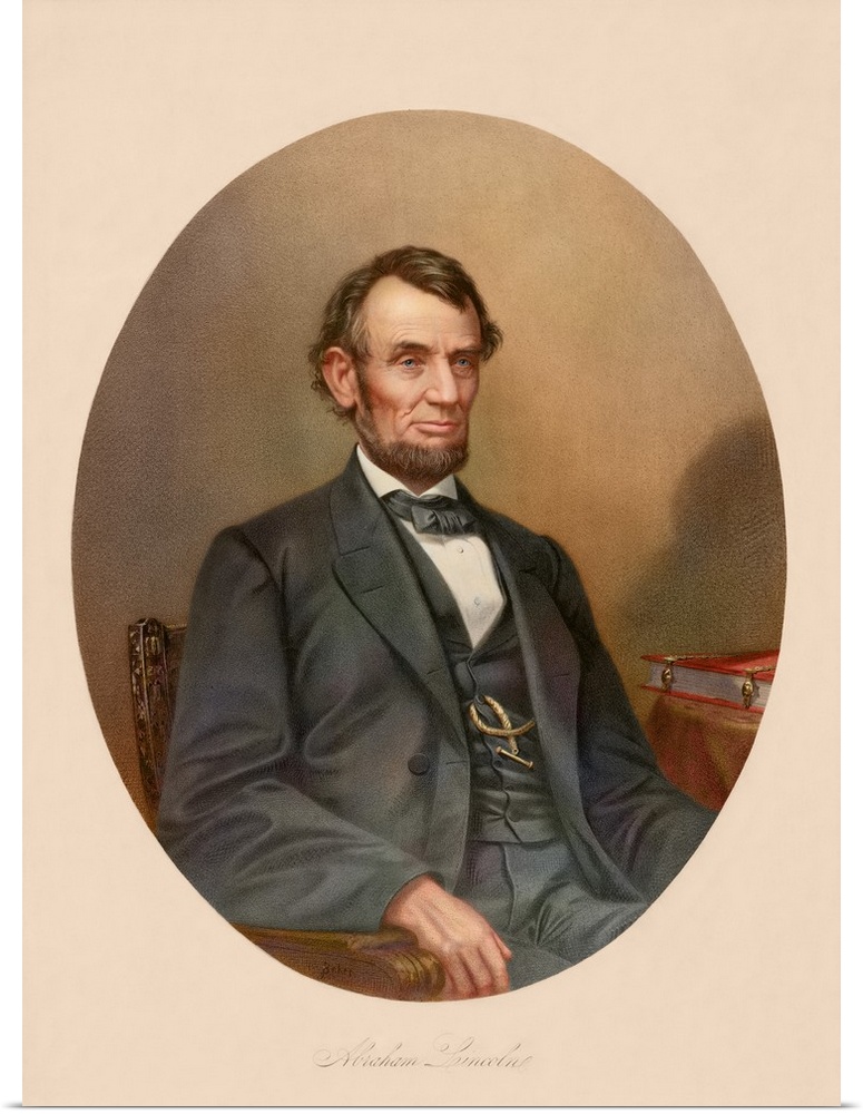 Civil War artwork of President Abraham Lincoln sitting in a chair.