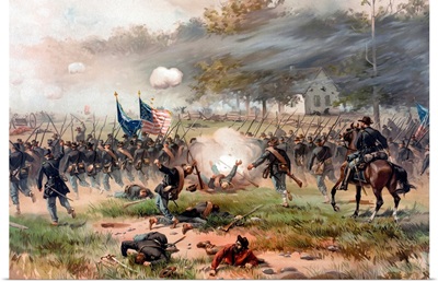 Civil War painting of Union and Confederate troops fighting at The Battle of Antietam