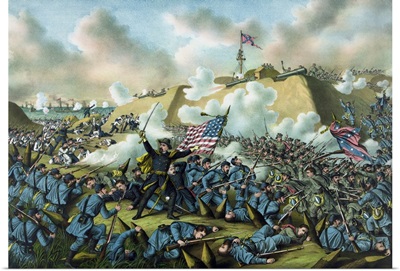 Civil War print depicting the Union Army's capture of Fort Fisher
