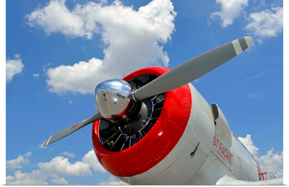 Close-up view of the propeller on a North American Aviation AT-6 Texan warbird.