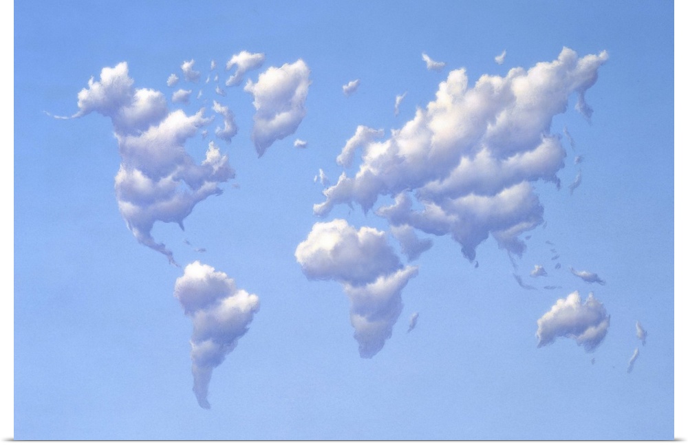 Clouds forming the shape of Earth's continents.