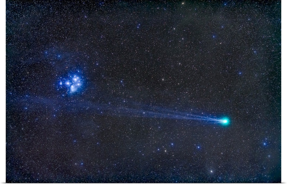 January 18, 2015 - Comey Lovejoy (C/2014 Q2) nearest the Pleiades star cluster, Messier 45, with its blue ion tail almost ...