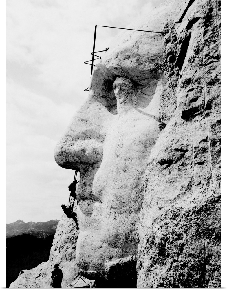 Construction of George Washington's face on Mount Rushmore, 1932.