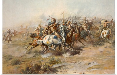 Digitally restored American history print of the Battle of Little Bighorn