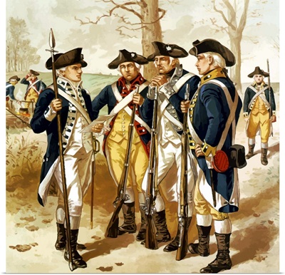 Digitally restored vector painting of soldiers of the Continental Army
