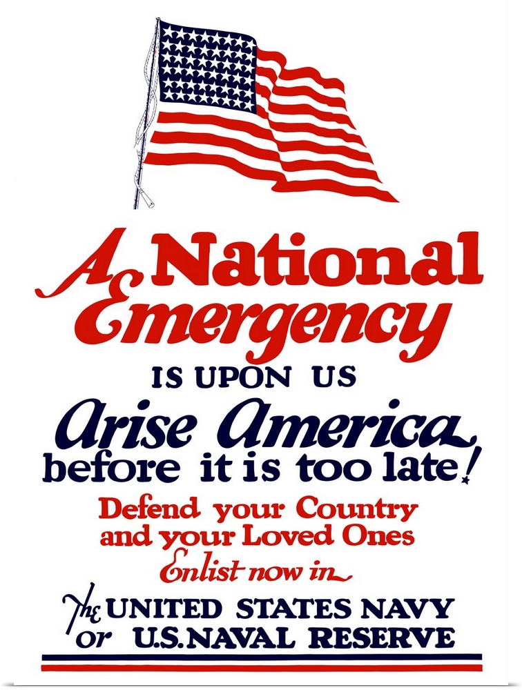 Digitally restored vector war propaganda poster. This vintage World War II poster features a waving American flag. It decl...
