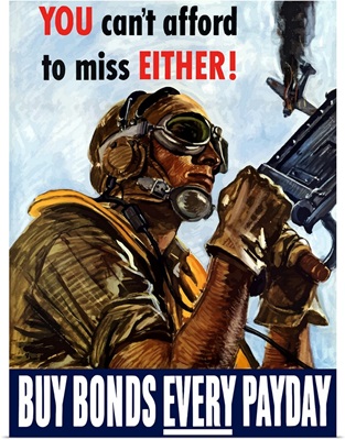 Digitally restored vector war propaganda poster. Buy Bonds Every Payday