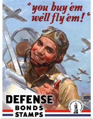 Digitally restored vector war propaganda poster. Defense Bond Stamps
