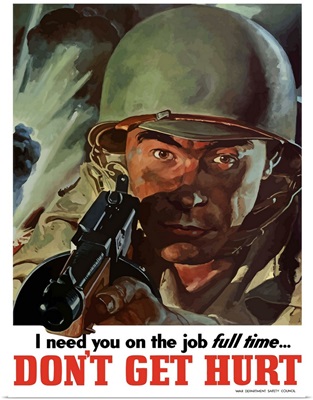 Digitally restored vector war propaganda poster.  Don't Get Hurt!