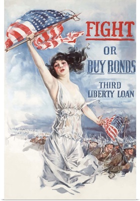 Digitally restored vector war propaganda poster. Fight or Buy Bonds, Third Liberty Loan