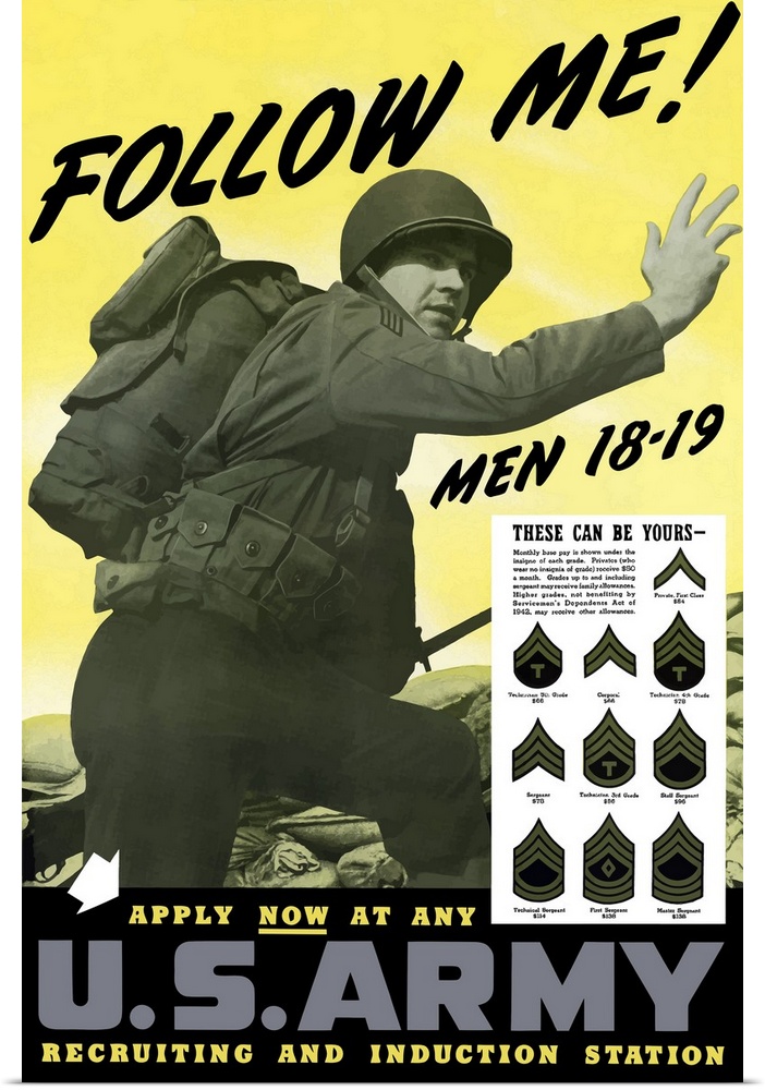 This vintage World War Two poster features an Army Infantryman urging you forward.