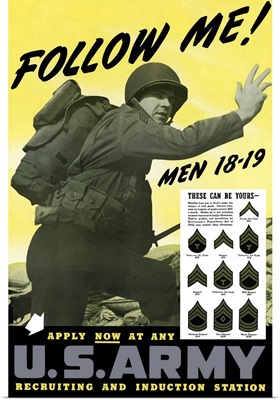 Digitally restored vector war propaganda poster. Follow Me!