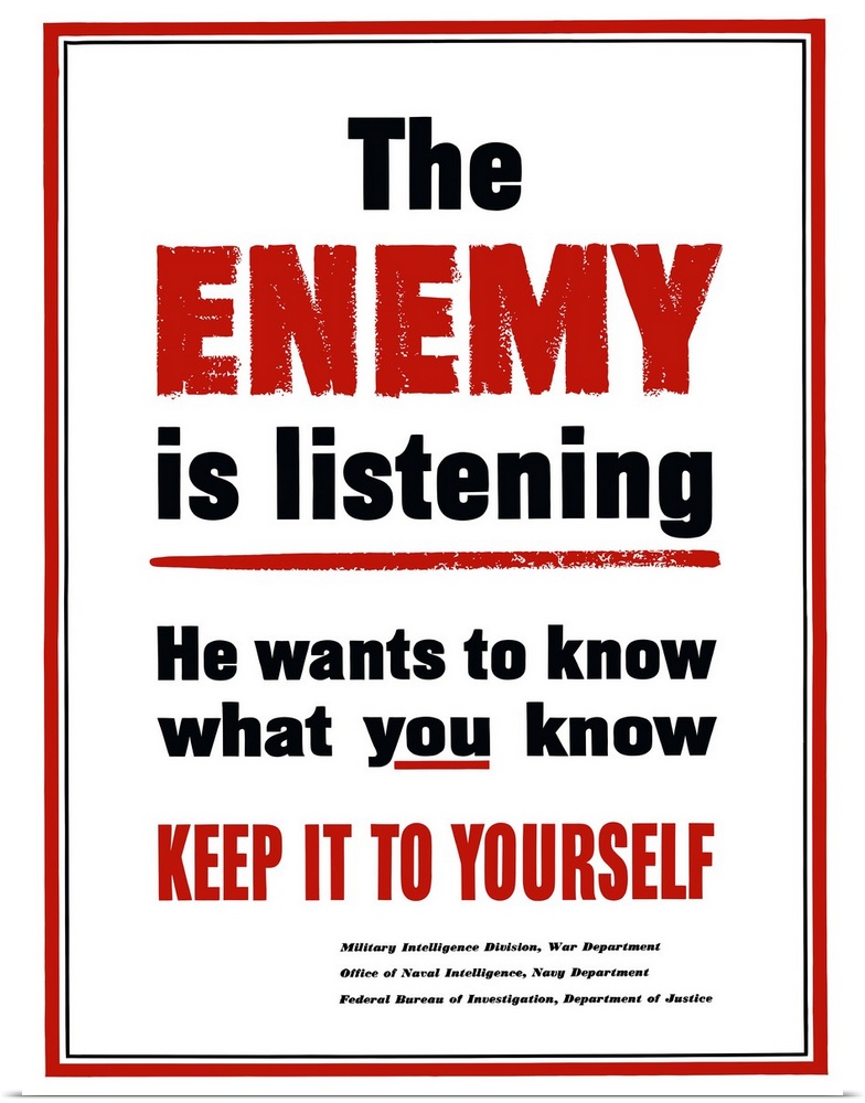 Digitally restored vector war propaganda poster. This vintage World War Two poster declares in bold letters - The Enemy Is...