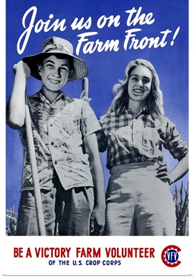 Digitally restored vector war propaganda poster. Join us on the farm front!
