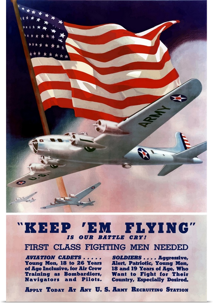 Digitally restored vector war propaganda poster. This vintage World War II Army Recruiting poster features three United St...
