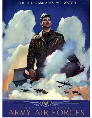 Digitally restored vector war propaganda poster. O'Er The Ramparts We Watch