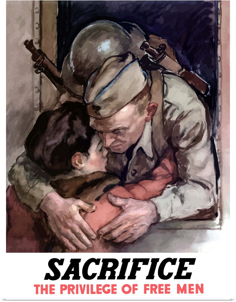 Digitally restored vector war propaganda poster. This vintage World War II poster features a soldier leaning out of a trai...