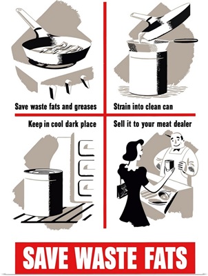 Digitally restored vector war propaganda poster. Save Waste Fats