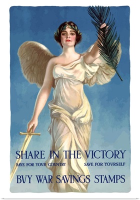 Digitally restored vector war propaganda poster. Share in the victory