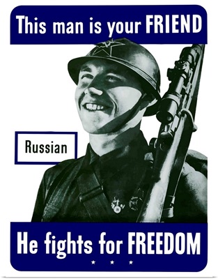 Digitally restored vector war propaganda poster. This man is your friend