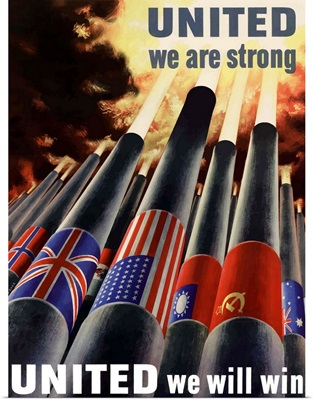 Digitally restored vector war propaganda poster - United we are strong