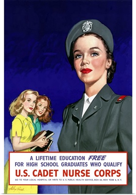 Digitally restored vector war propaganda poster. US Cadet Nurse Corps