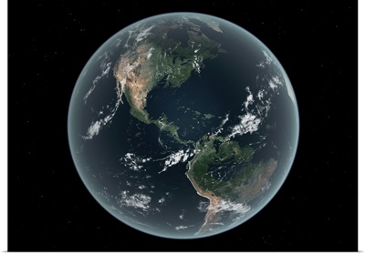 Earth's Western hemisphere with rise in sea level 330 feet above average