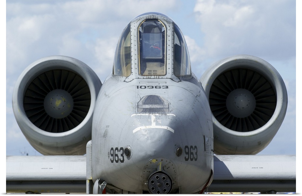 Front view of an A-10A Thunderbolt II.