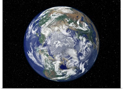 Fully lit Earth centered on the North Pole