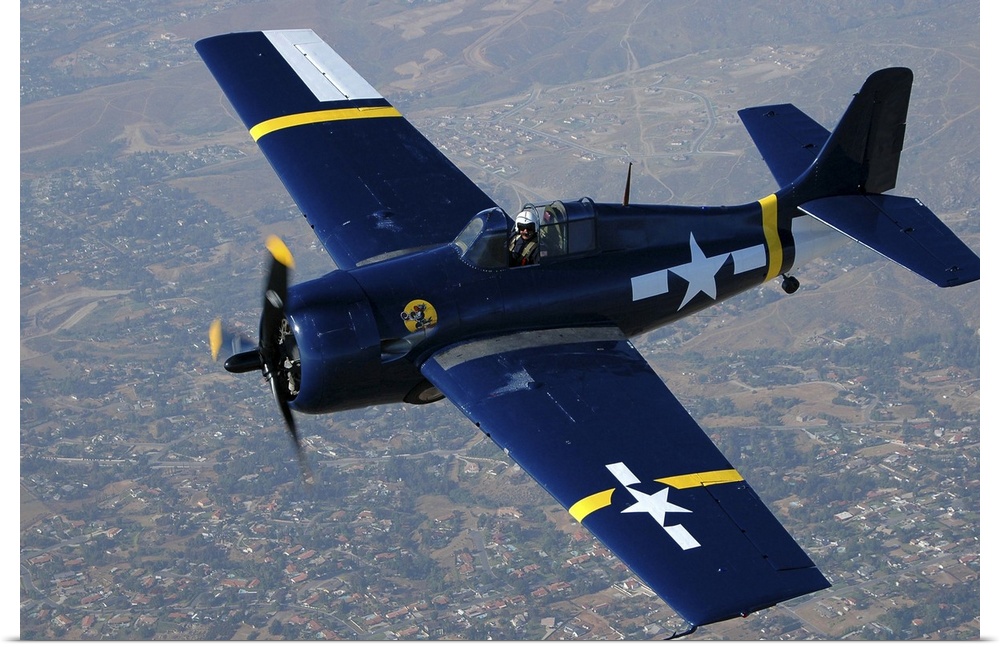 Grumman F4F Wildcat flying over Chino, California..