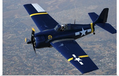 Grumman F4F Wildcat flying over Chino, California