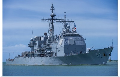 Guided-Missile Cruiser USS Mobile Bay Arrives At Joint Base Pearl Harbor-Hickam, Hawaii