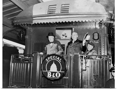 Harry Truman And Winston Churchill On The Rear Platform Of A Train, Circa 1945