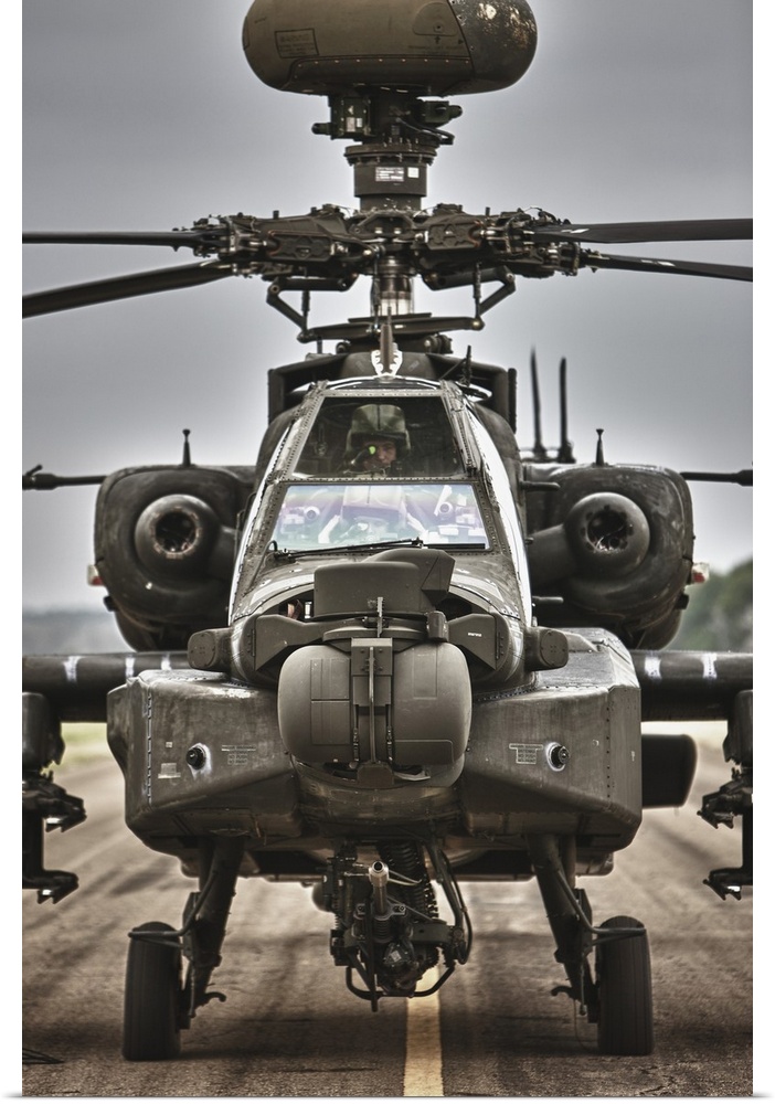 High dynamic range image of an AH-64 Apache helicopter on the runway during flight operations, Conroe, Texas.