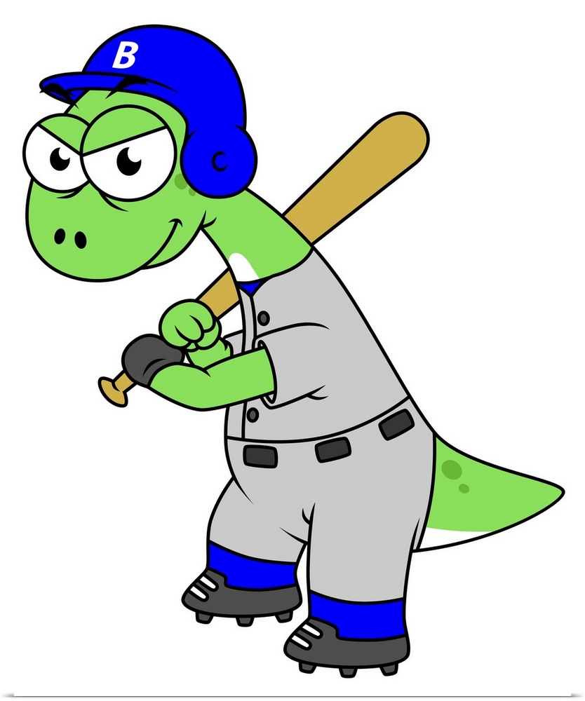 Illustration of a Brontosaurus baseball player.