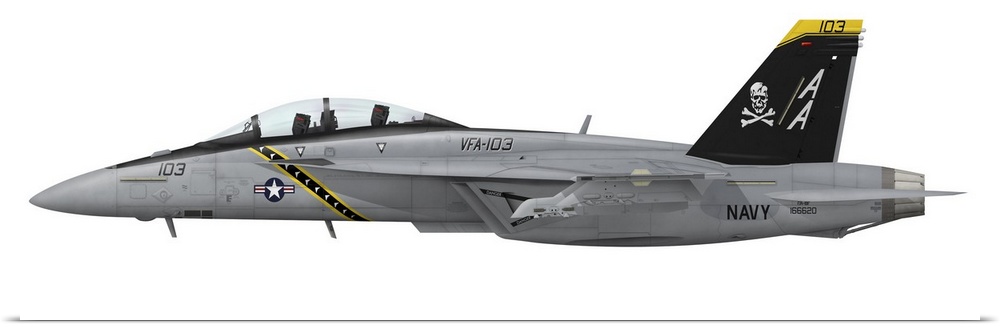F/A-18F Super Hornet assigned to VFA-103 Jolly Rogers AA-103. AA-103 wears the distinctive high contrast markings of the J...