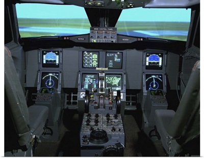 Interior view of an aircraft flight simulator