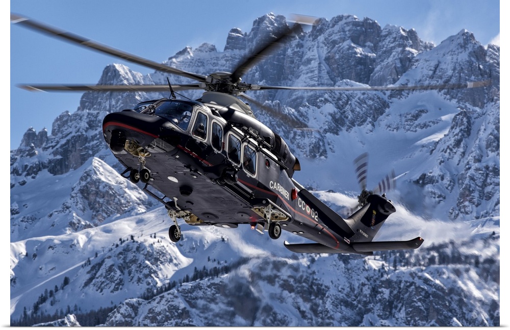 Italian Arma dei Carabinieri new Agusta Westland AW-139 helicopter in service during the Cortina 2021 FIS Alpine World Ski...
