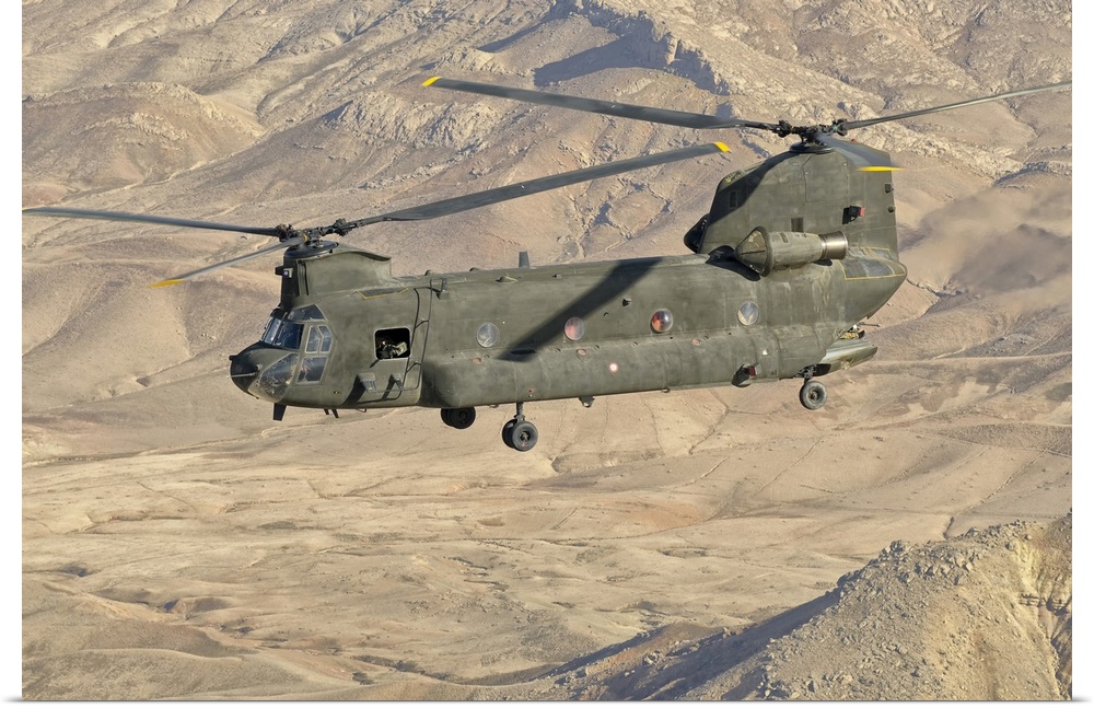 Italian Army CH-47C Chinook helicopter in flight over Afghanistan in support of the International Security Assistance Forc...