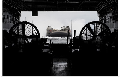 Landing Craft Air Cushion Approaches The Well Deck Of USS San Antonio