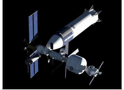 Lunar Gateway Space Station Concept, With Spacex Lunar Starship
