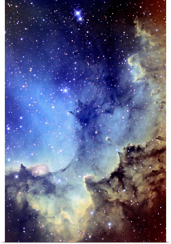 Giant vertical wall hanging of an NGC 7380 Emission Nebula inside the constellation, Cepheus.  Colorful clouds of gases su...