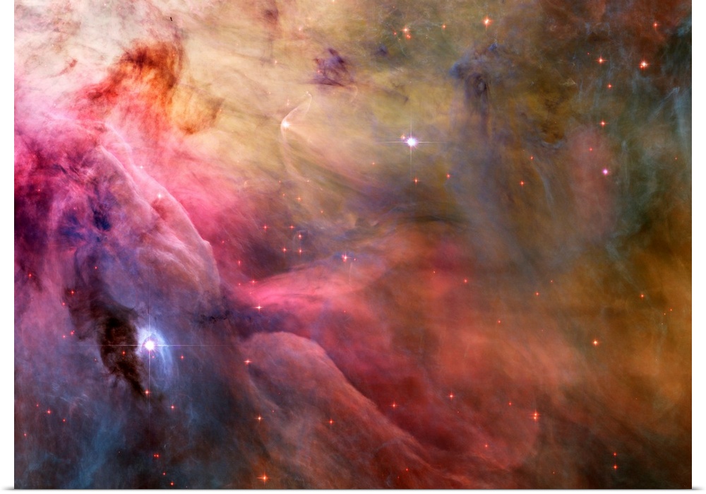Big canvas decor of a multicolored nebula with stars sprinkled around.