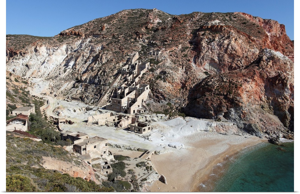 Paliorema (alt. Paleorema) historic Sulfur Mine and processing facility, Milos Island, Greece. Sulfur processing facility ...
