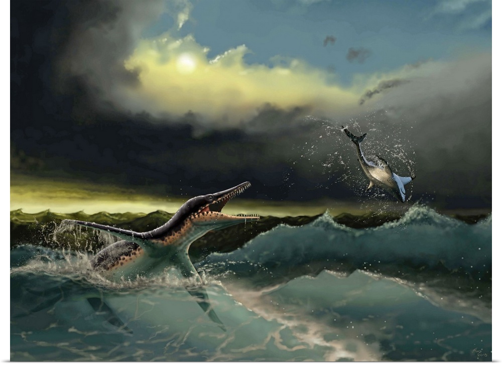 Pliosaurus irgisensis attacking a shark.