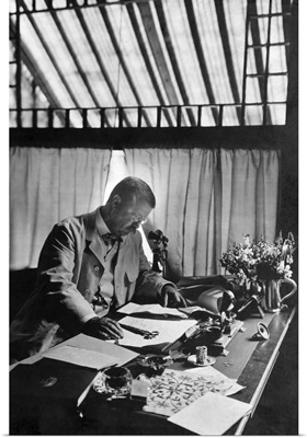 President Theodore Roosevelt Working On A Desk At His Country Home, Sagamore Hill, 1905