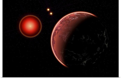 Proxima b planet orbiting the Proxima Centauri red dwarf star.