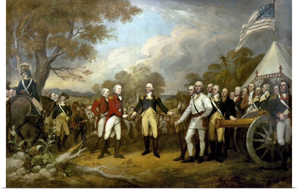 Revolutionary War Painting showing the surrender of British General John Burgoyne at Saratoga, on October 17, 1777. This a...