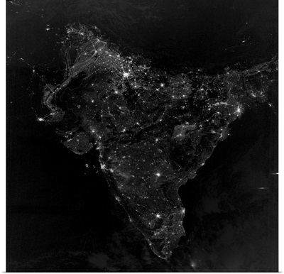 Satellite view of city, village, and highway lights in India