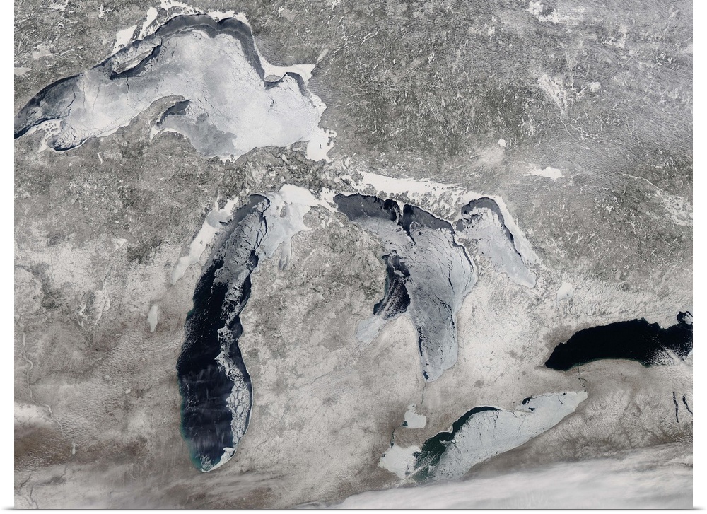 March 16, 2014 - Satellite view of ice on the Great Lakes, United States.